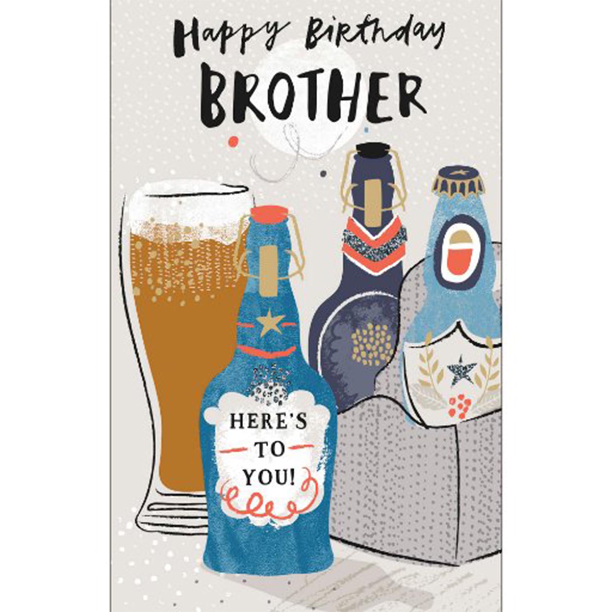 Carlton Happy Birthday Brother Card Beer Bottle Design Tri-Fold Greeting Card GOODS Sainsburys   