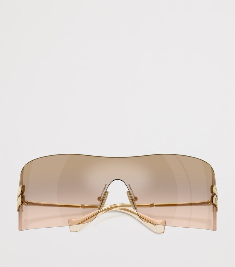 Lunettes de soleil bouclier sans monture Miu Miu avec branches en métal (marque britannique)