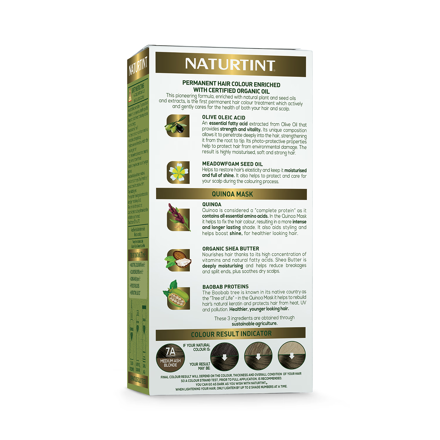 Naturtint permanent hair colour gel 7A Medium Ash Blonde 170ml, imported from the UK