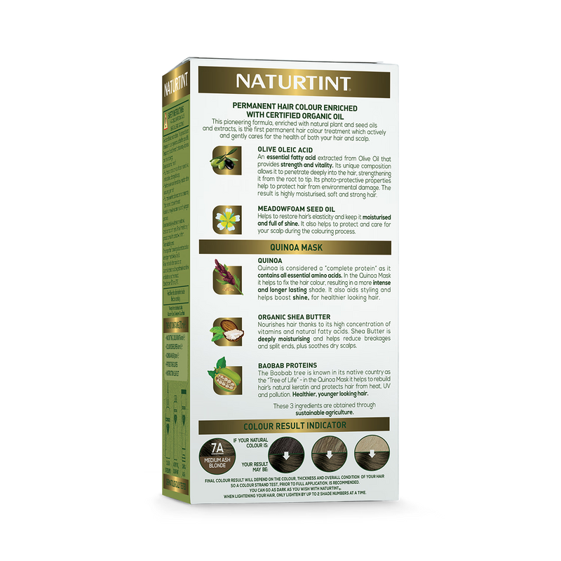 Naturtint permanent hair colour gel 7A Medium Ash Blonde 170ml, imported from the UK