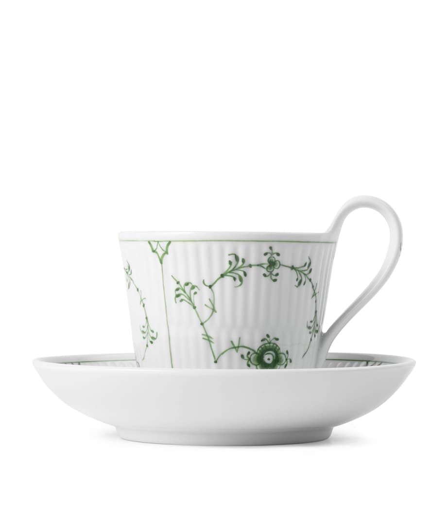 Royal Copenhagen Green Fluted Plain cup saucer set, imported from the UK