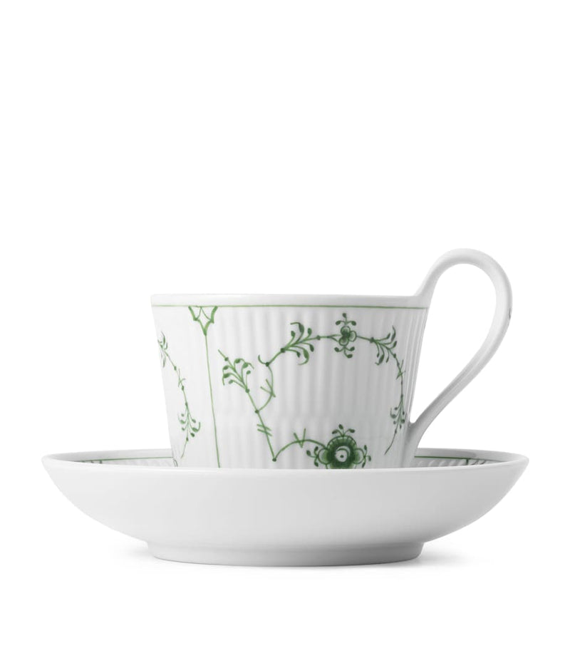 Royal Copenhagen Green Fluted Plain cup saucer set, imported from the UK