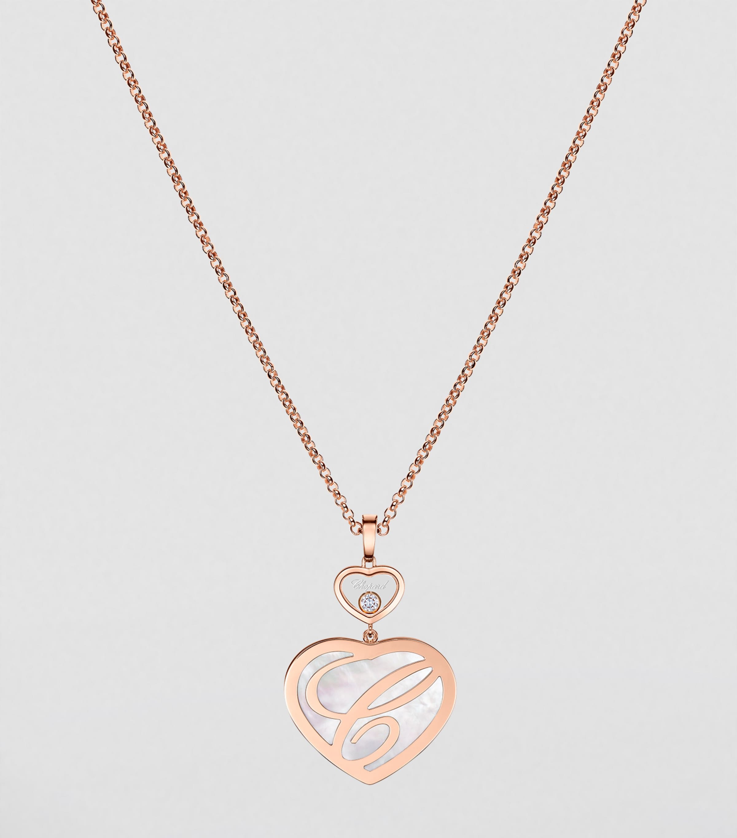 Chopard Happy Hearts pendant necklace rose gold mother-of-pearl diamond, imported from the UK