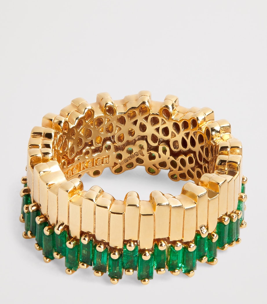 Suzanne Kalan eternity ring with baguette emeralds and yellow gold - British product