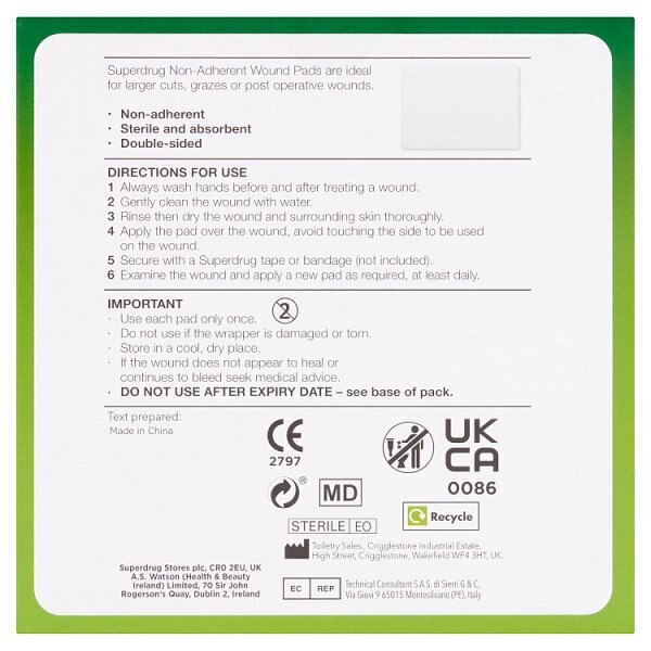 Superdrug Non-Adherent Wound Pad Large 8.5cm x 6cm X 5 GOODS Superdrug   