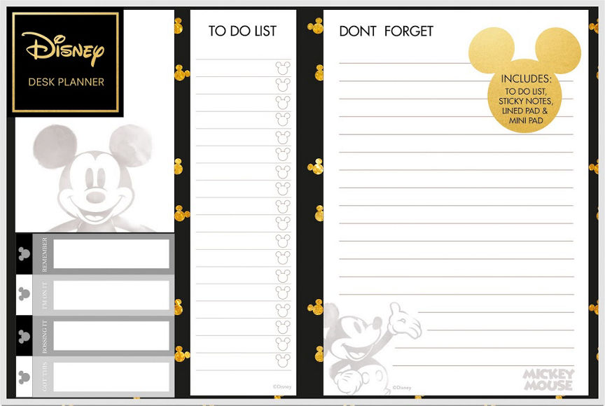 Disney Mickey Black & Gold Desk Planner Office Supplies ASDA   