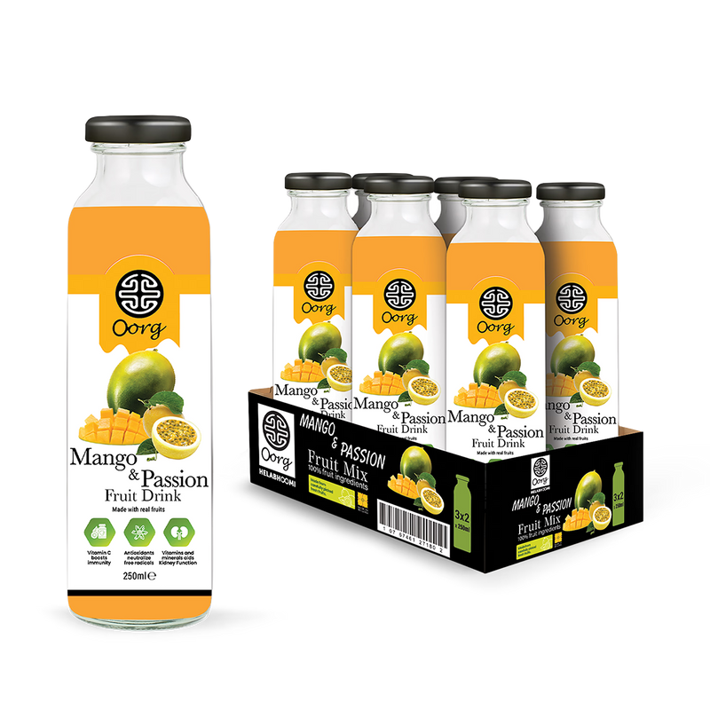 OORG mango and passionfruit juice 250ml 6 pack, imported from the UK