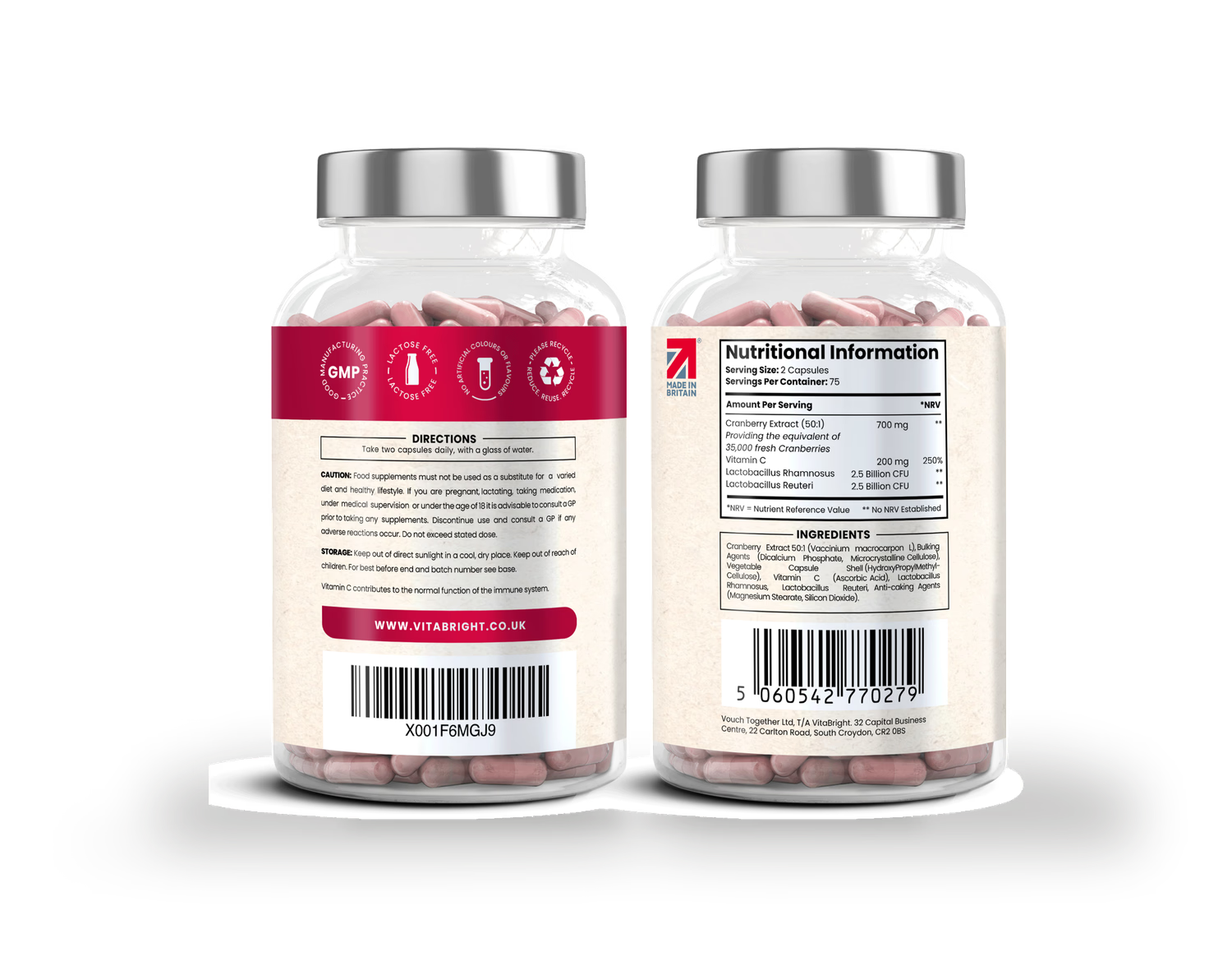 VitaBright cranberry probiotic complex 150 capsules, imported from the UK