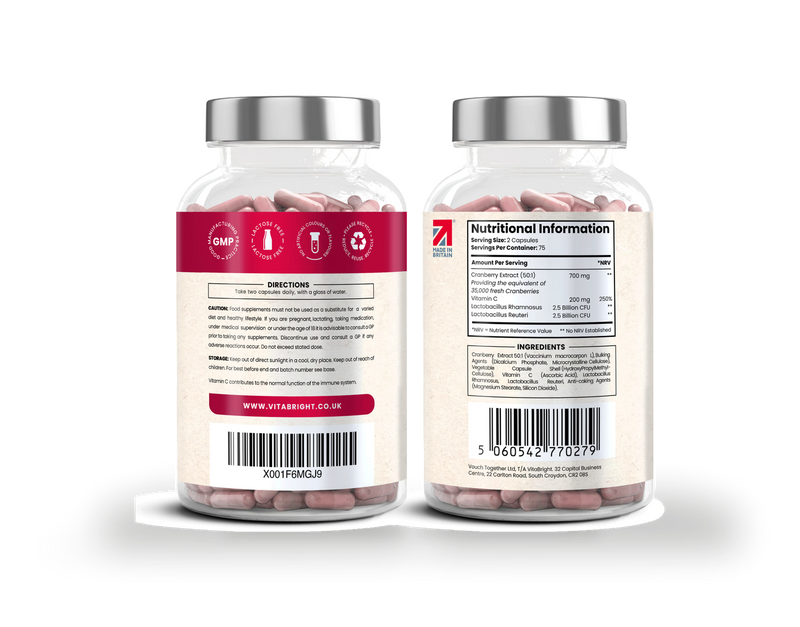 VitaBright cranberry probiotic complex 150 capsules, imported from the UK