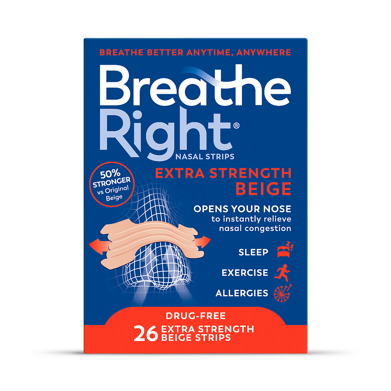 Breathe Right Extra Strength nasal strips 26 count - British product