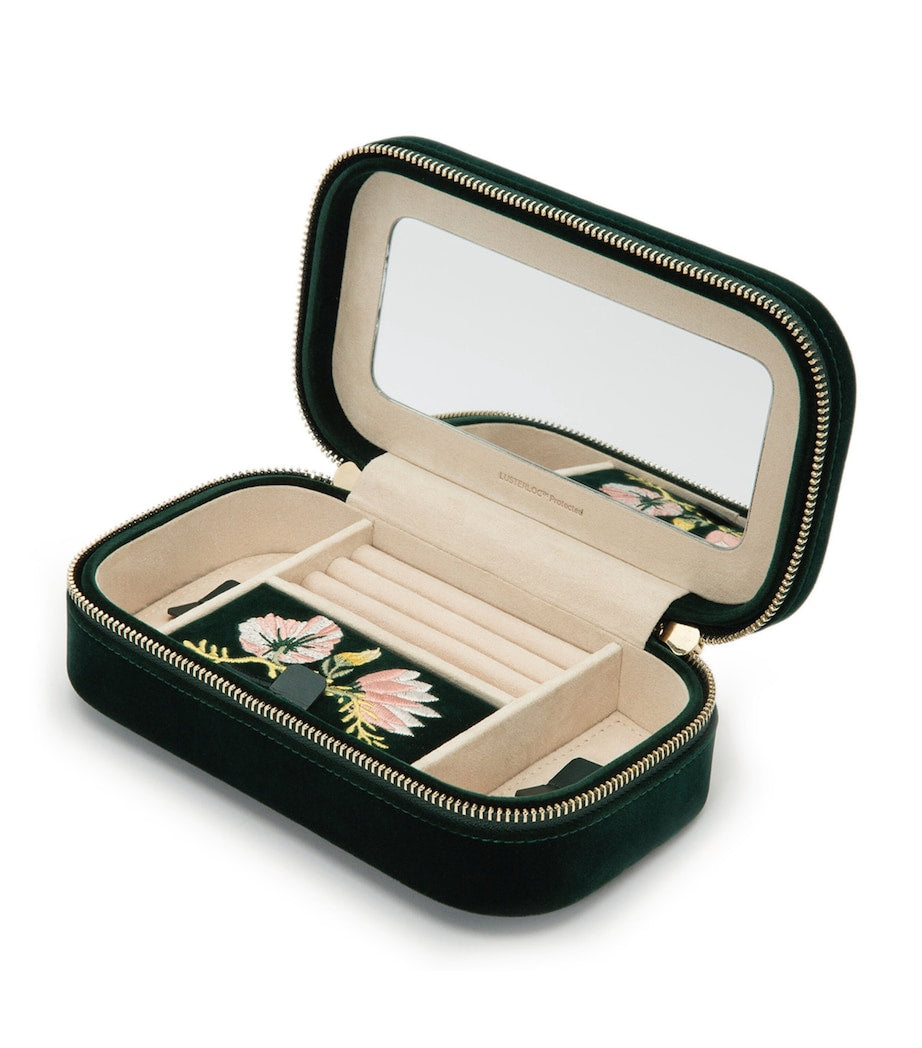 WOLF Zoe floral-embroidered travel jewellery case (British brand)