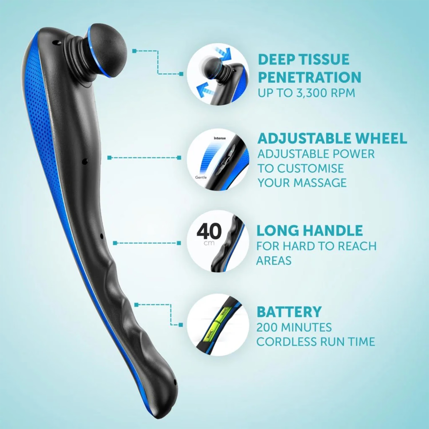 WAHL deep tissue cordless percussion massager black, UK version