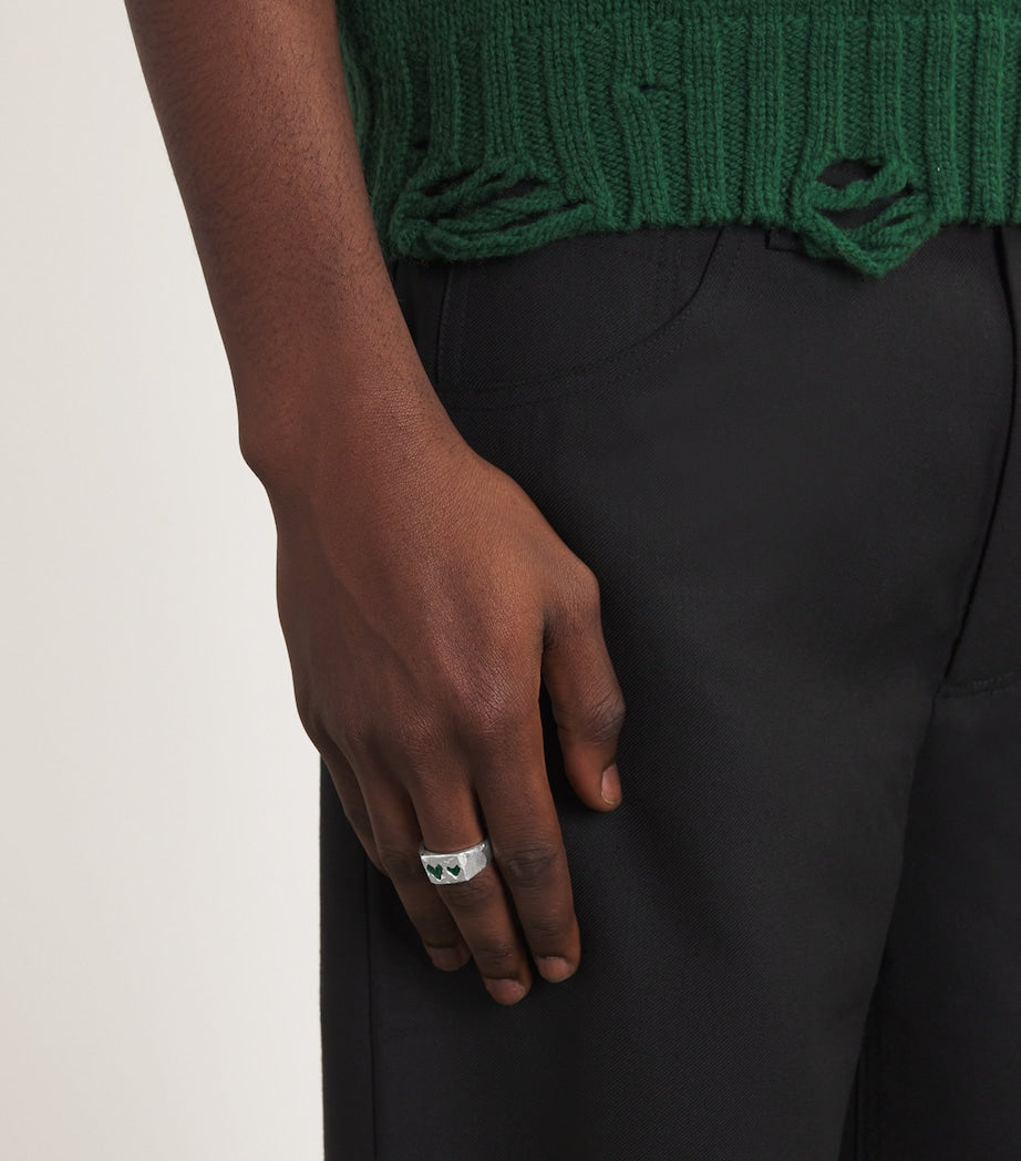 The Ouze sterling silver signet ring with emerald, UK version