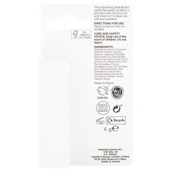 Superdrug shea butter lip balm 4g (British brand)