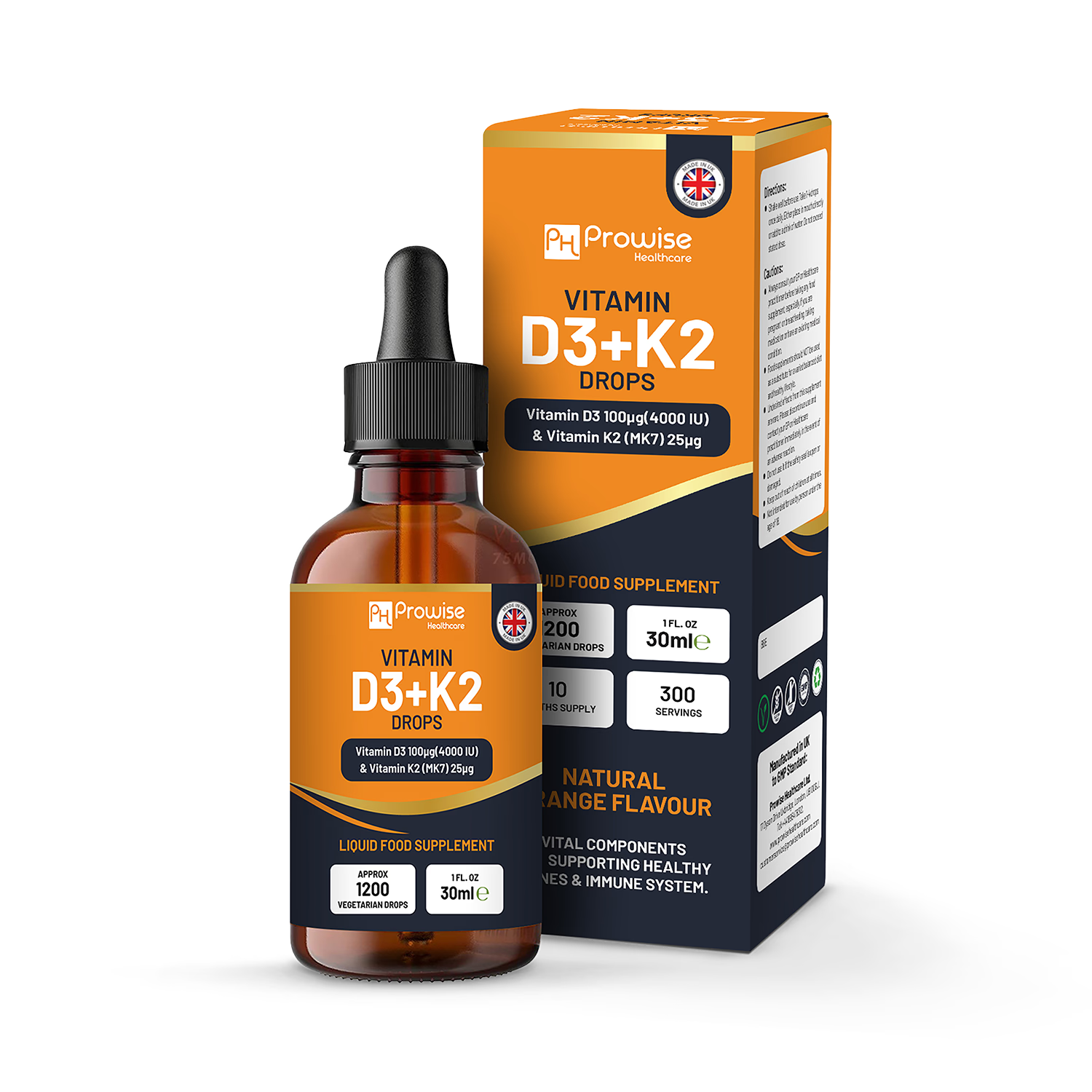 Prowise Healthcare Vitamin D3 K2 drops 4000iu 30ml, UK version