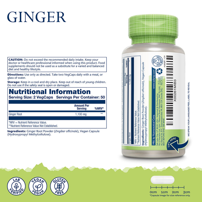 Solaray ginger root 1100mg 100 capsules, imported from the UK