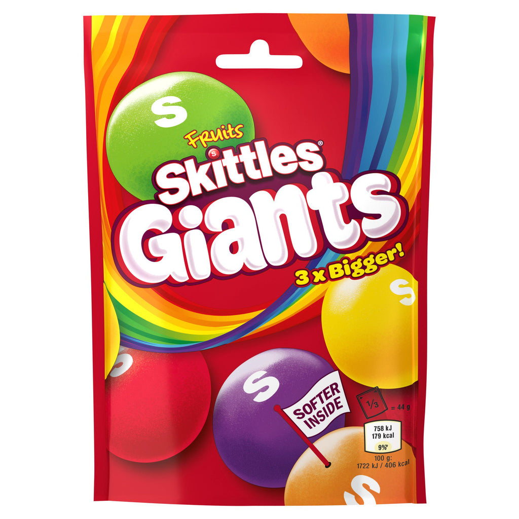 Skittles Giants Vegan Chewy Sweets Fruit Flavoured Pouch Bag 132g