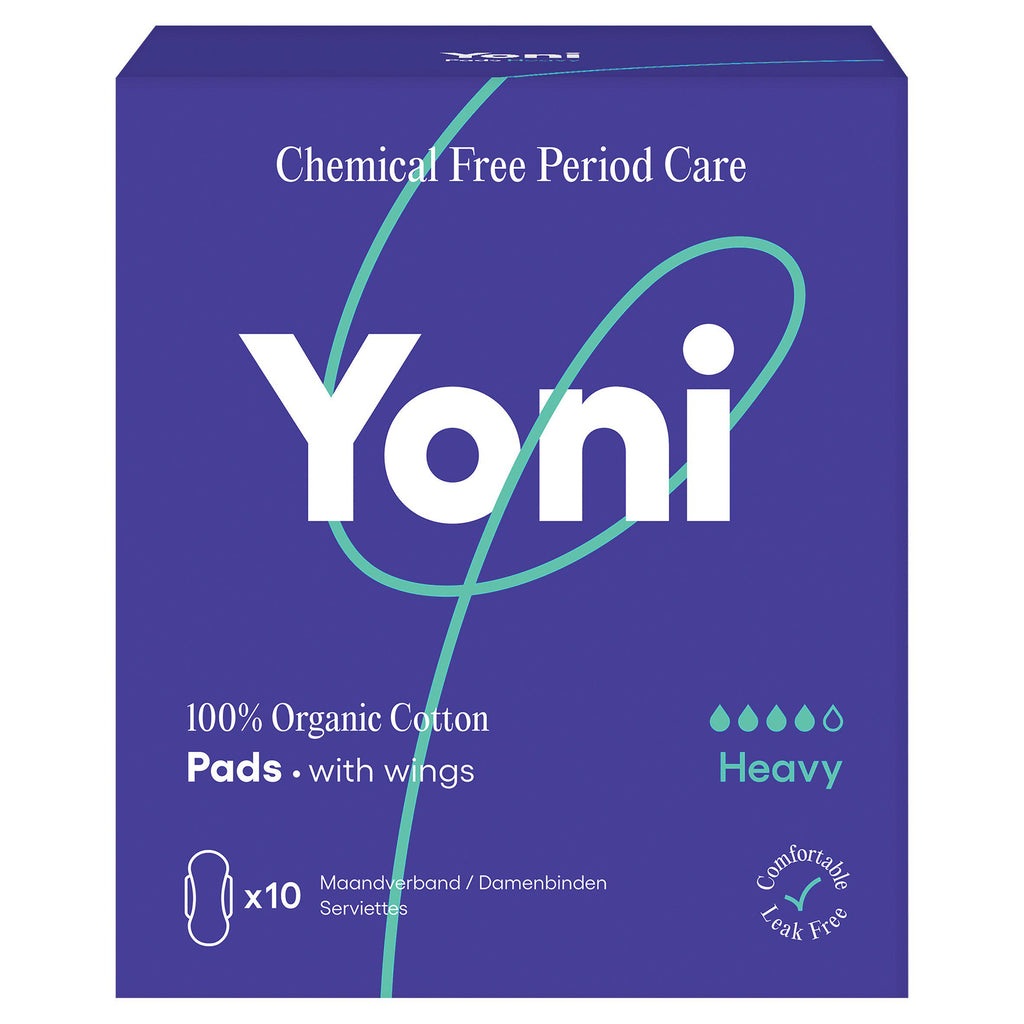 Yoni Organic Cotton Sanitary Towels Heavy With Wings x10