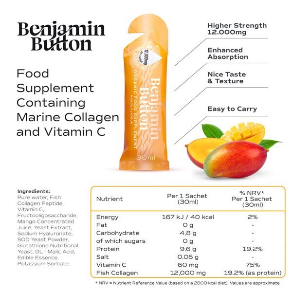 Benjamin Button liquid marine collagen mango 12,000mg 84x30ml - British product