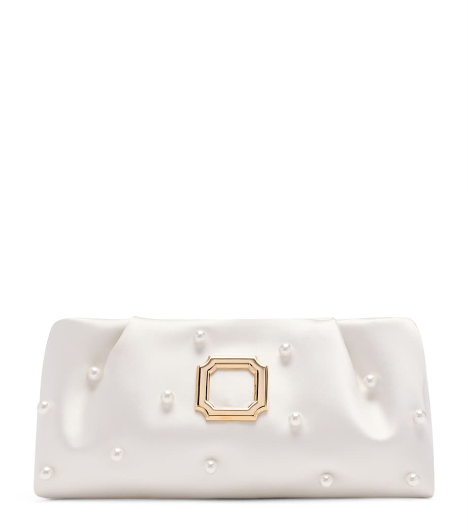 Malone Souliers Vittoria satin clutch bag with faux pearls, imported from the UK