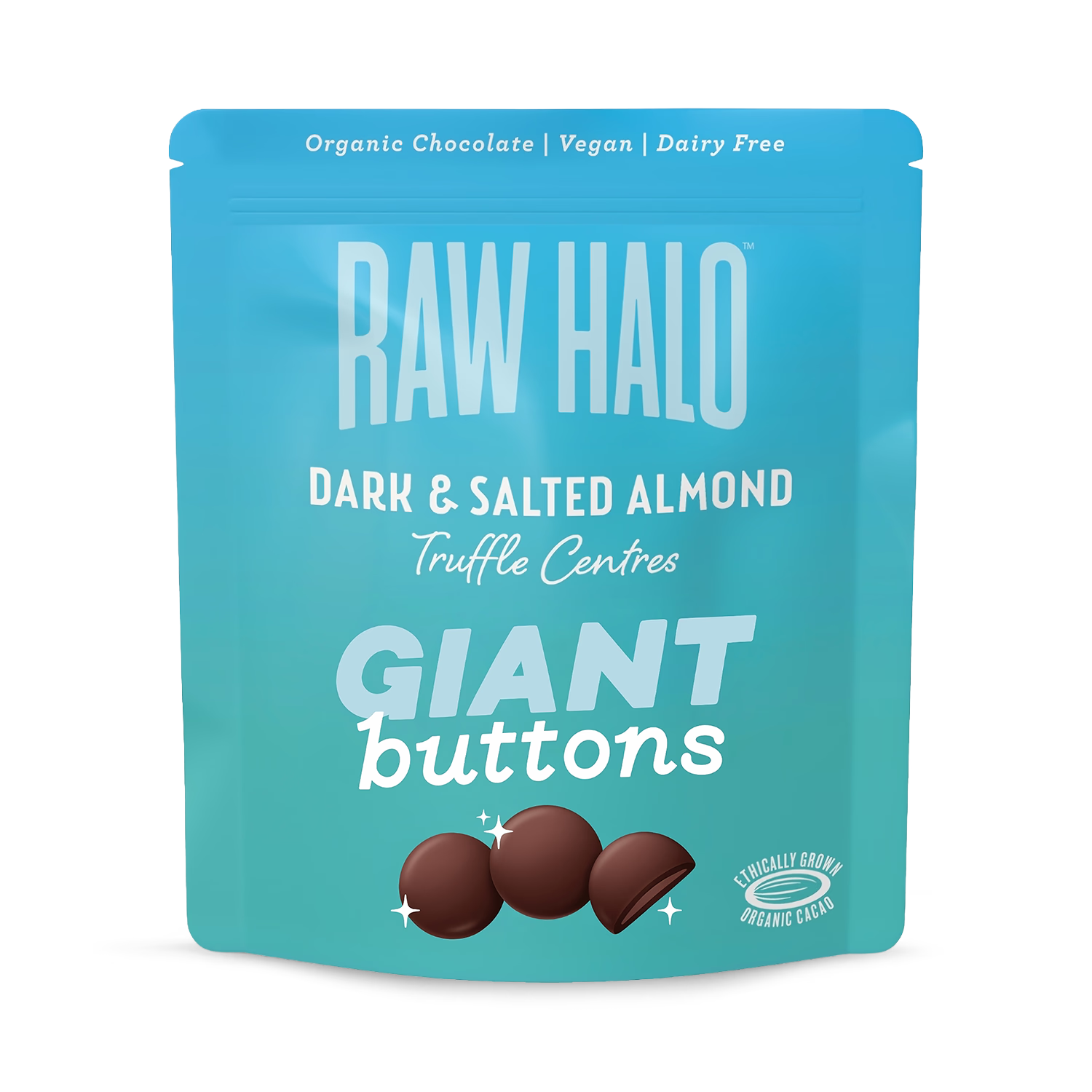 Raw Halo chocolate buttons dark and salted almond 90g - British product