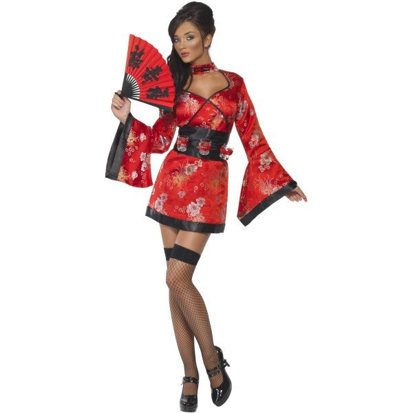 Smiffys Vodka Geisha Costume red dress belt shot glass holders, UK version