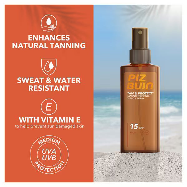 Piz Buin Tan Accelerating Oil SPF15 150ml, imported from the UK