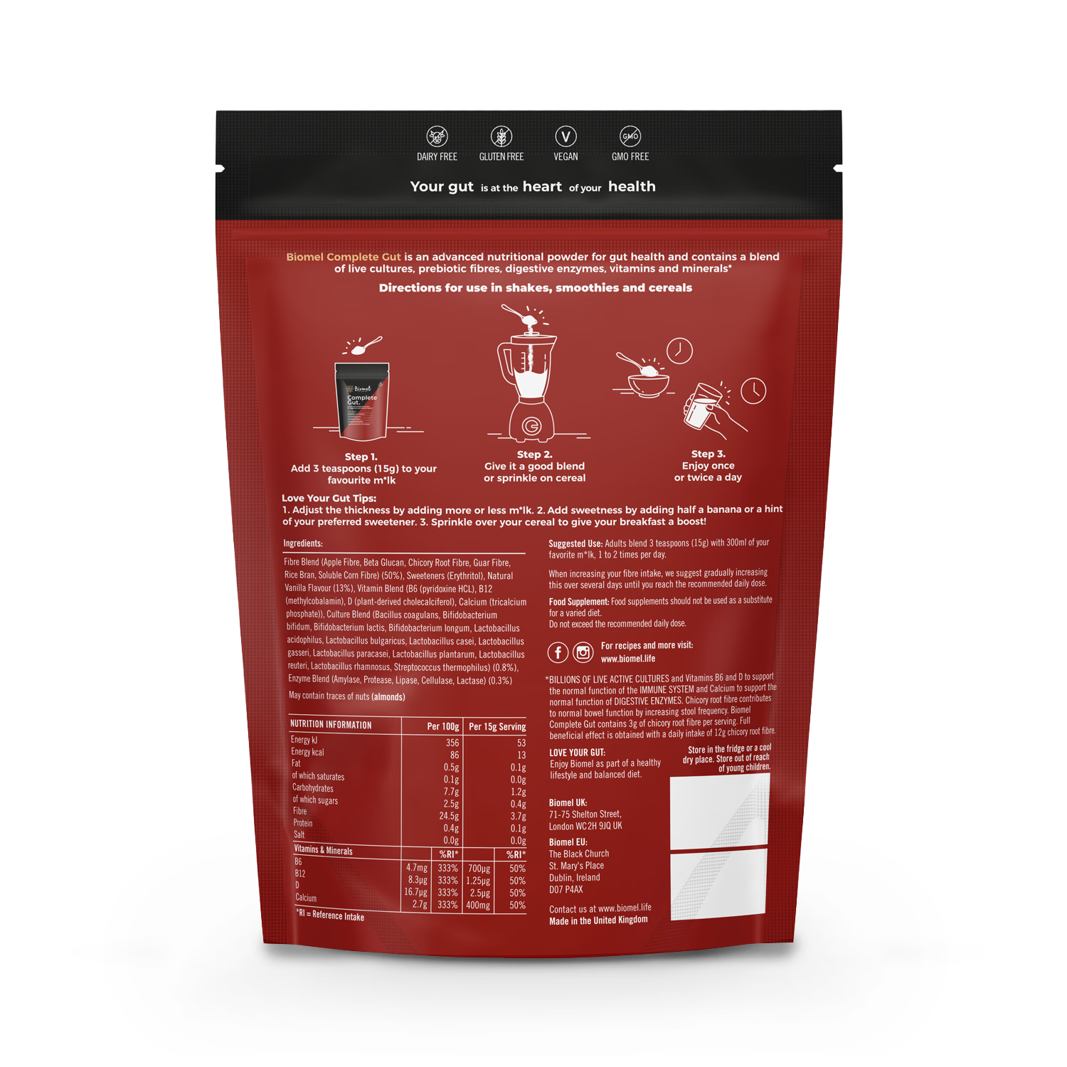 Biomel Complete Gut vanilla powder 450g - British product