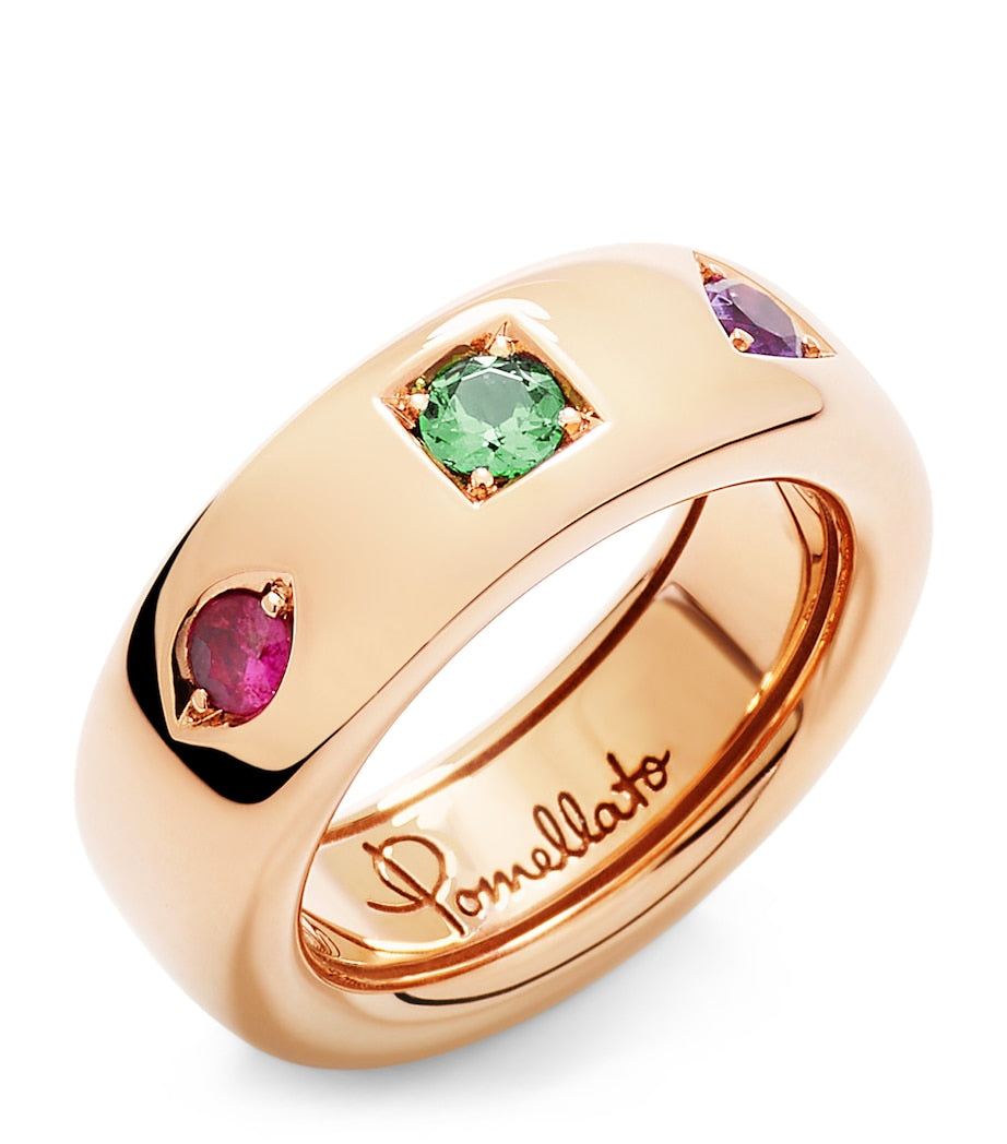 Pomellato rose gold mixed stone Slim Iconica ring, UK version