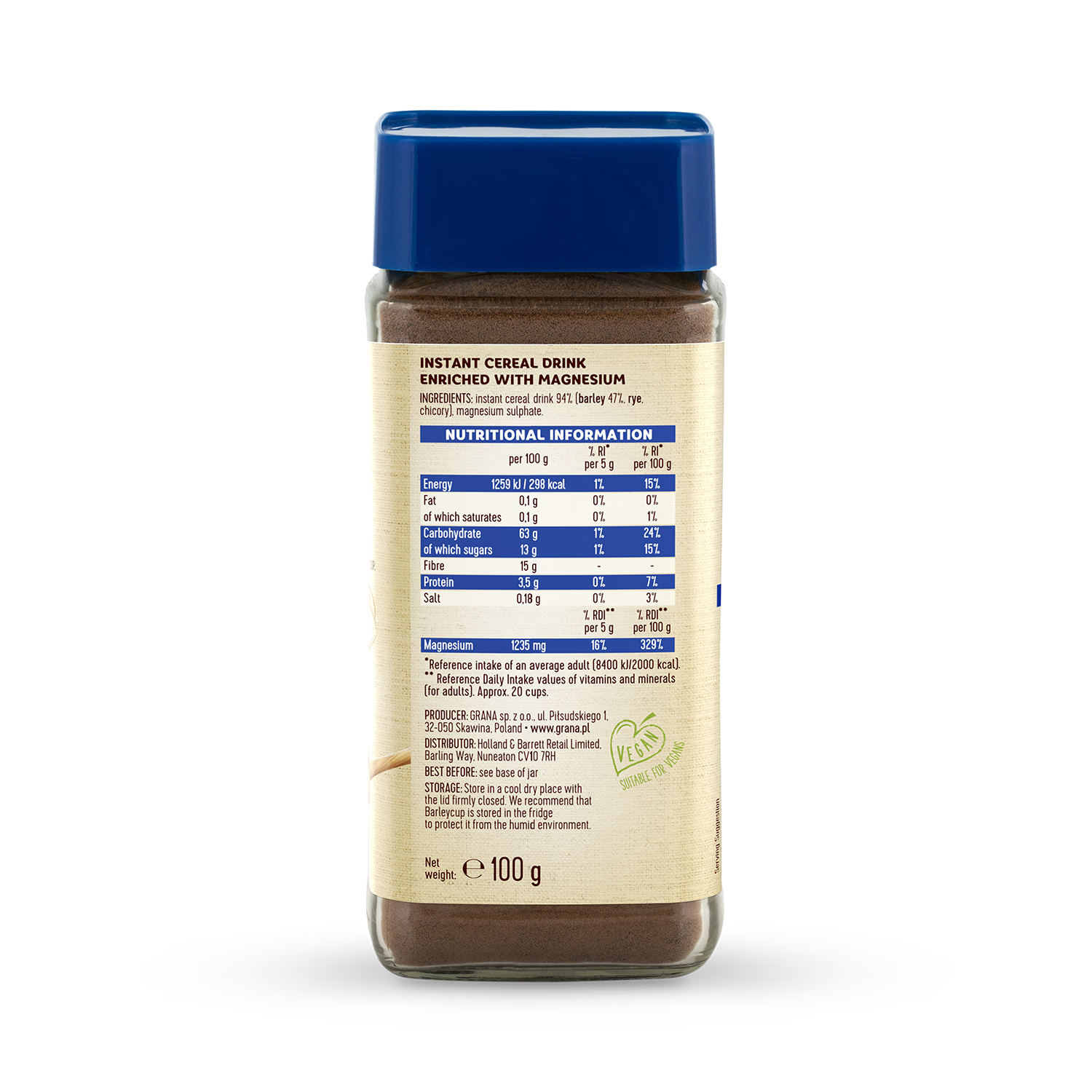 Barleycup Magnesium Coffee Alternative Cereal Drink 100g - British product