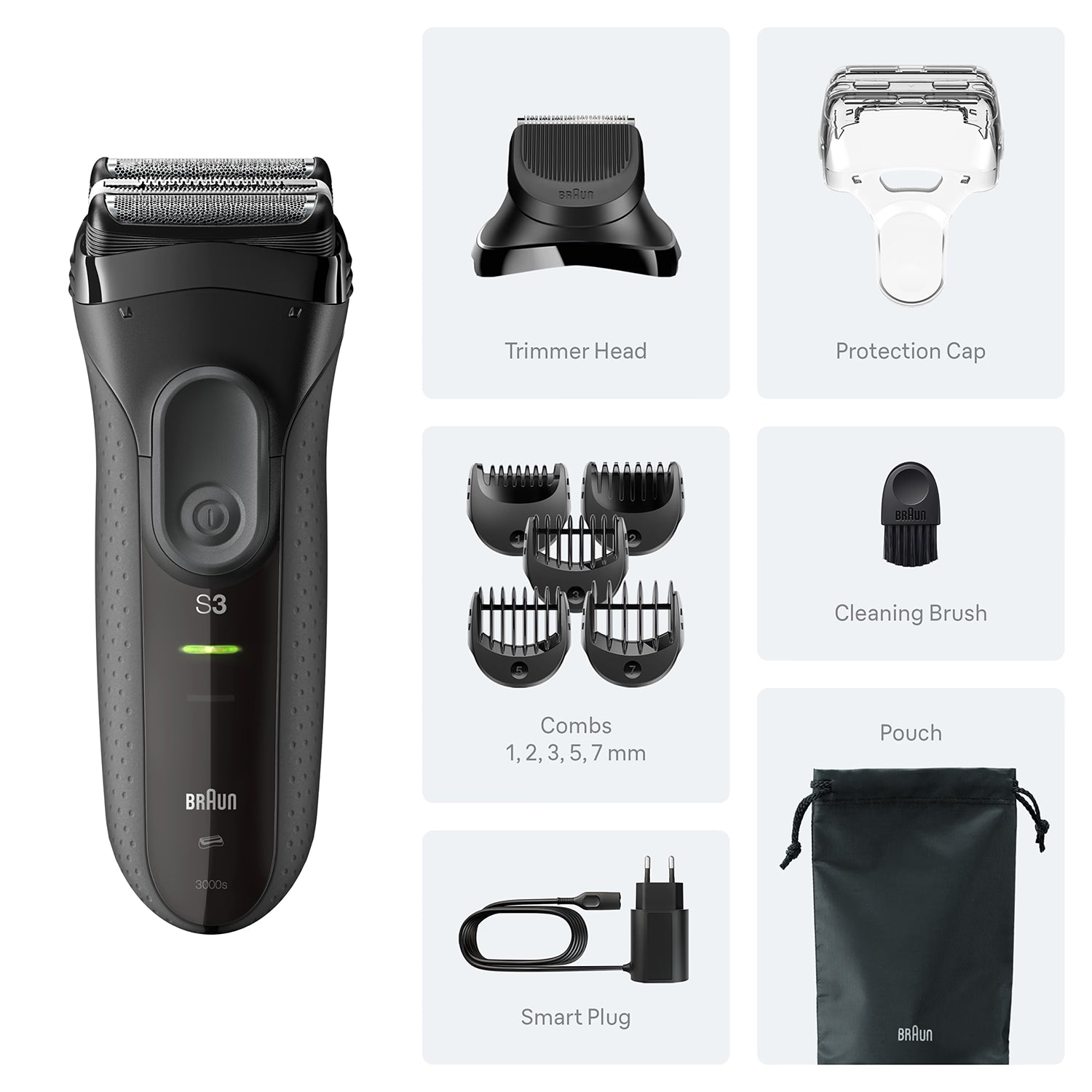 Braun Series 3+ grey electric shaver with trimmer imported from the UK
