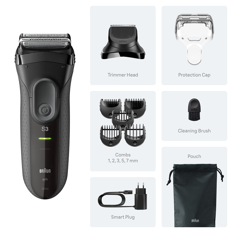 Braun Series 3+ grey electric shaver with trimmer imported from the UK