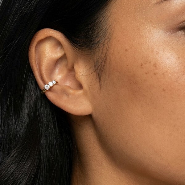 MUCHV gold ear cuffs with three cubic zirconia stones 1cm, UK version