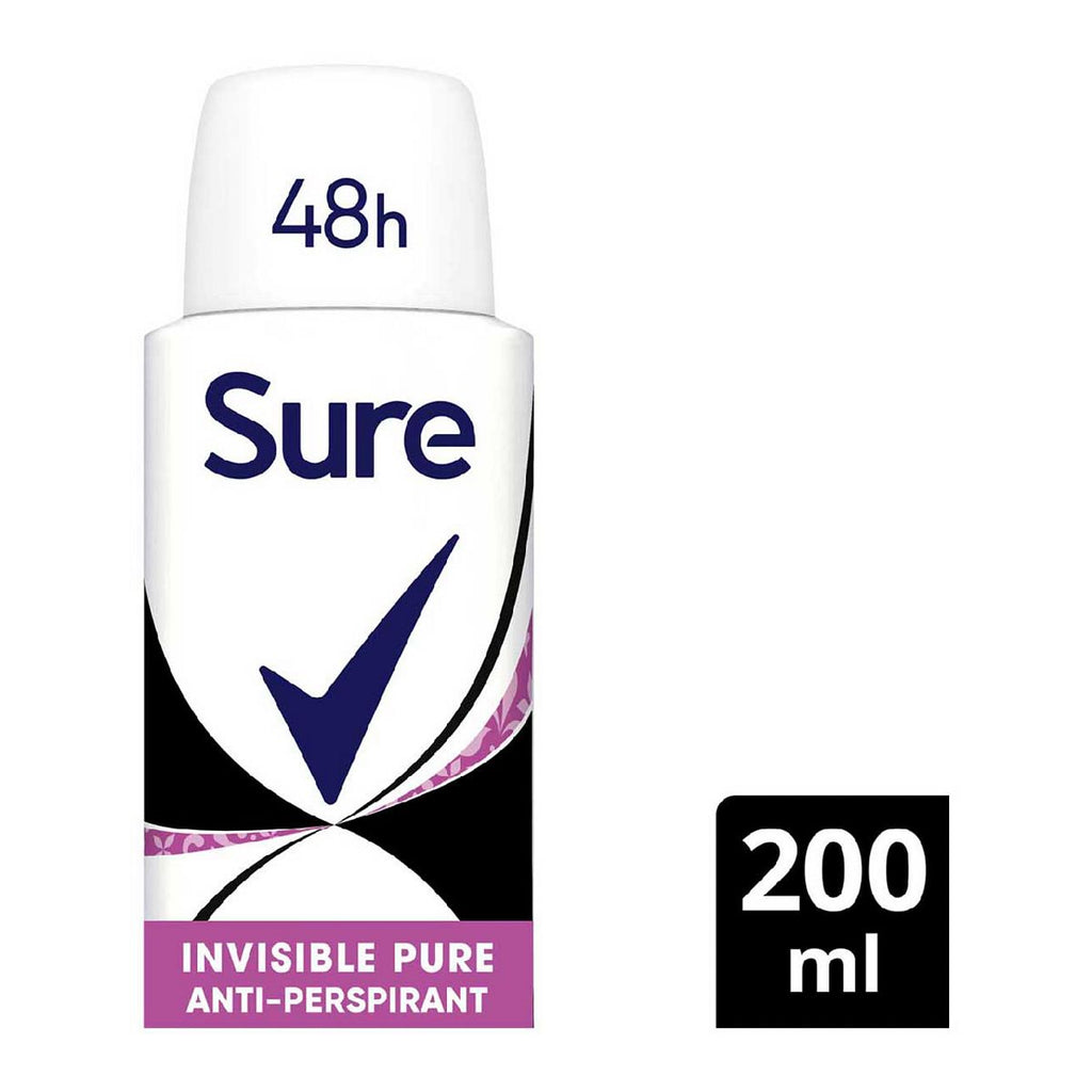 Sure Invisible Pure Anti-Perspirant Spray for 48hour protection against sweat, odour, white marks & yellow stains 200ml