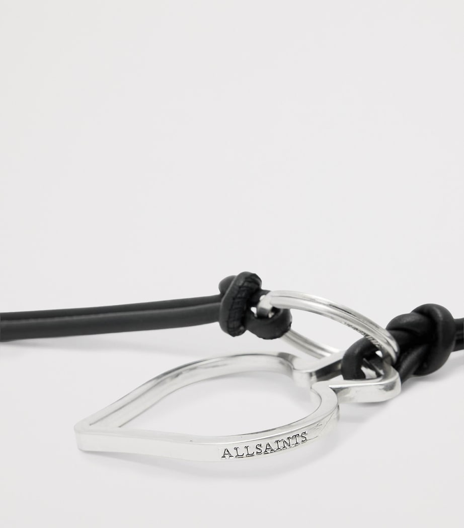 AllSaints metal spades keyring silver-tone leather trims, UK version