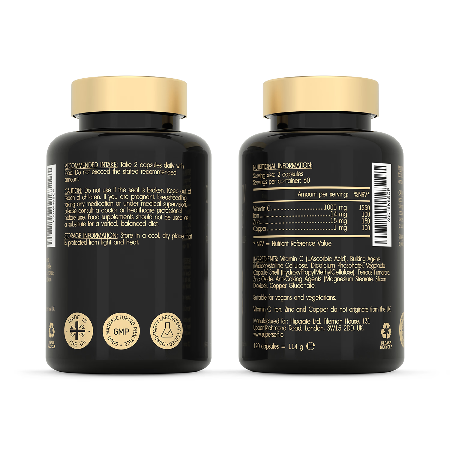 SuperSelf Vitamin C 1000mg with zinc iron copper 120 capsules (British brand)