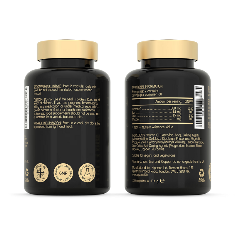 SuperSelf Vitamin C 1000mg with zinc iron copper 120 capsules (British brand)