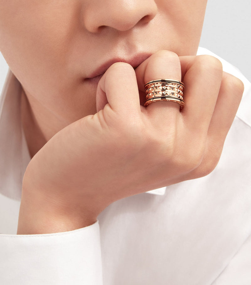 Bvlgari B.zero1 four-band ring rose gold black ceramic (British brand)