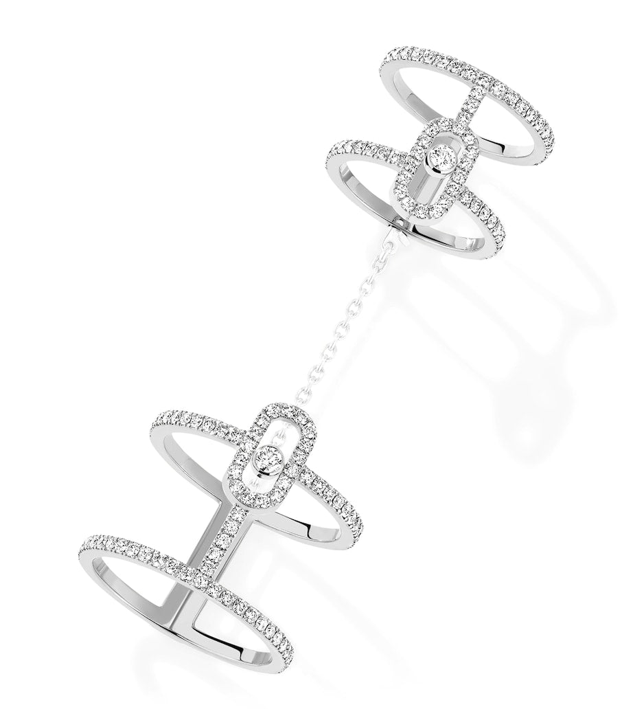 Messika Weißgold Doppelring mit beweglichem Diamanten 0,95 Karat - Britisches Produkt