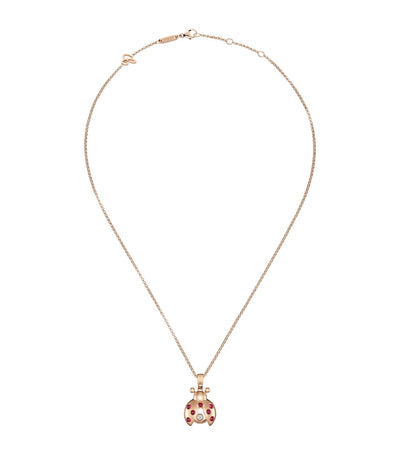 Harrods Chopard Rose Gold, Diamond and Ruby Happy Diamonds Ladybird Necklace, 42cm- Buy online at McGrocer