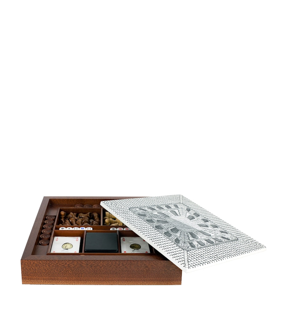 Fornasetti Cortile chess set with Italian villa design, UK version