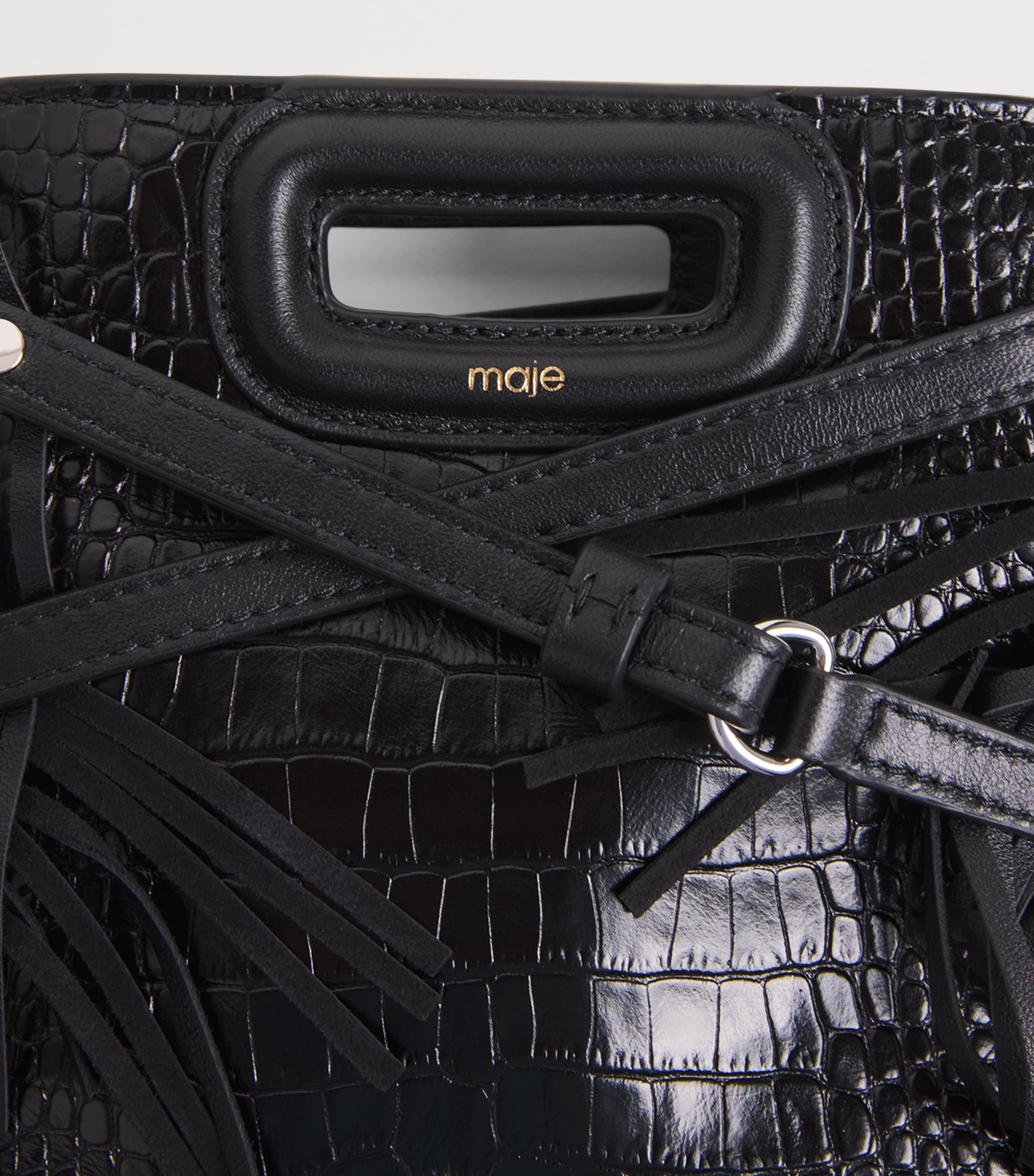 Maje mini leather cross-body bag with fringed trims - British product