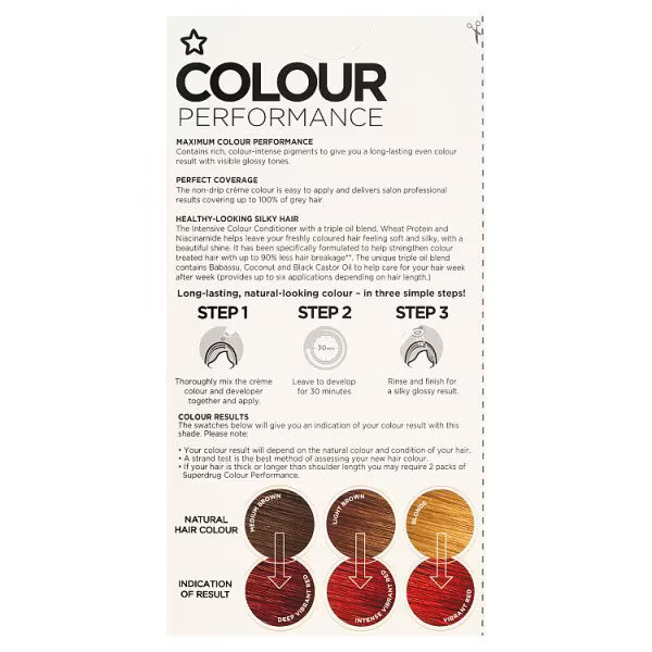 Superdrug permanent hair colour Vibrant Red (British brand)