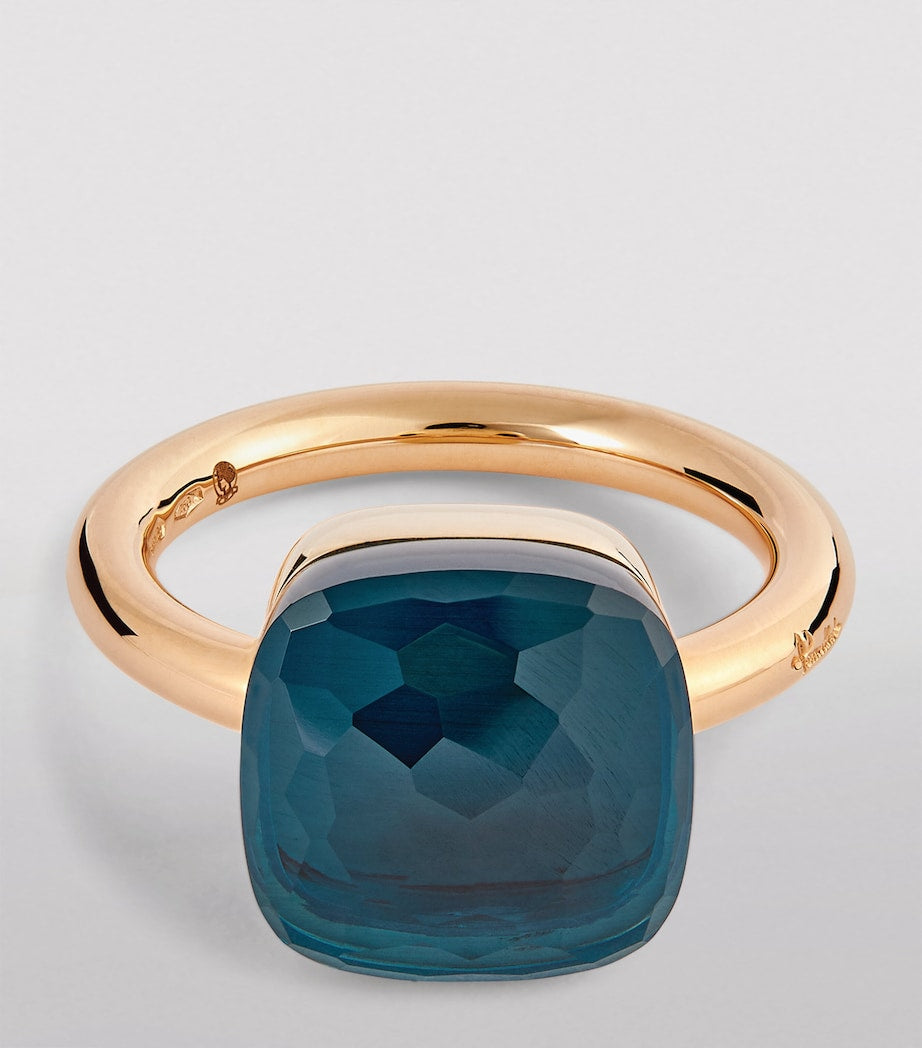 Pomellato Nudo Maxi ring blue London topaz rose white gold, imported from the UK