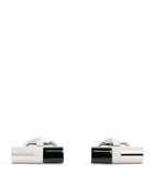 Babette Wasserman rhodium-plated stone bar cufflinks with onyx tips, imported from the UK