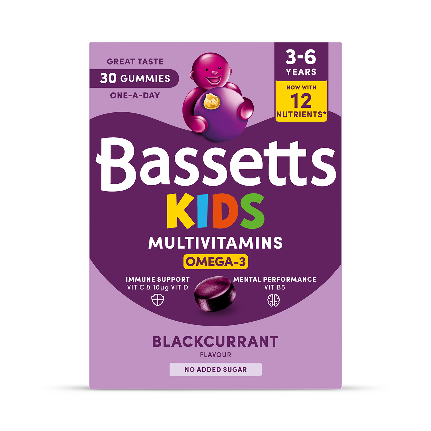 Bassetts multivitamin gummies Omega-3 blackcurrant 30, imported from the UK