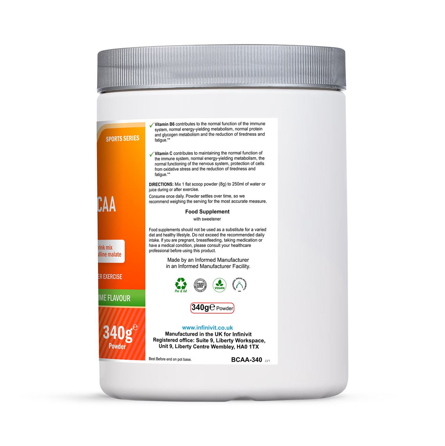 InfiniVit Amino Boost BCAA powder Lemon & Lime 340g (British brand)