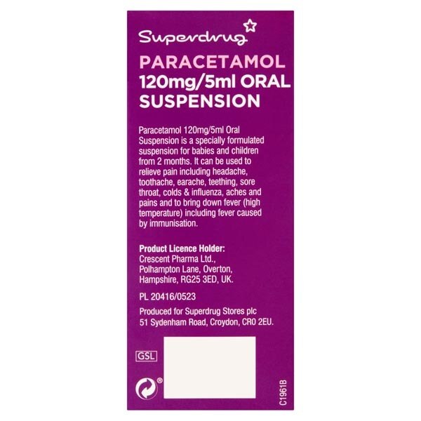 Superdrug Paracetamol Oral Suspension 120mg/5ml - 100ml