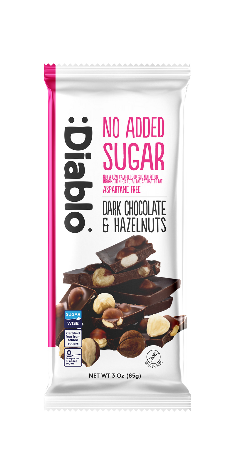 Diablo dark chocolate bar hazelnuts 85g, imported from the UK