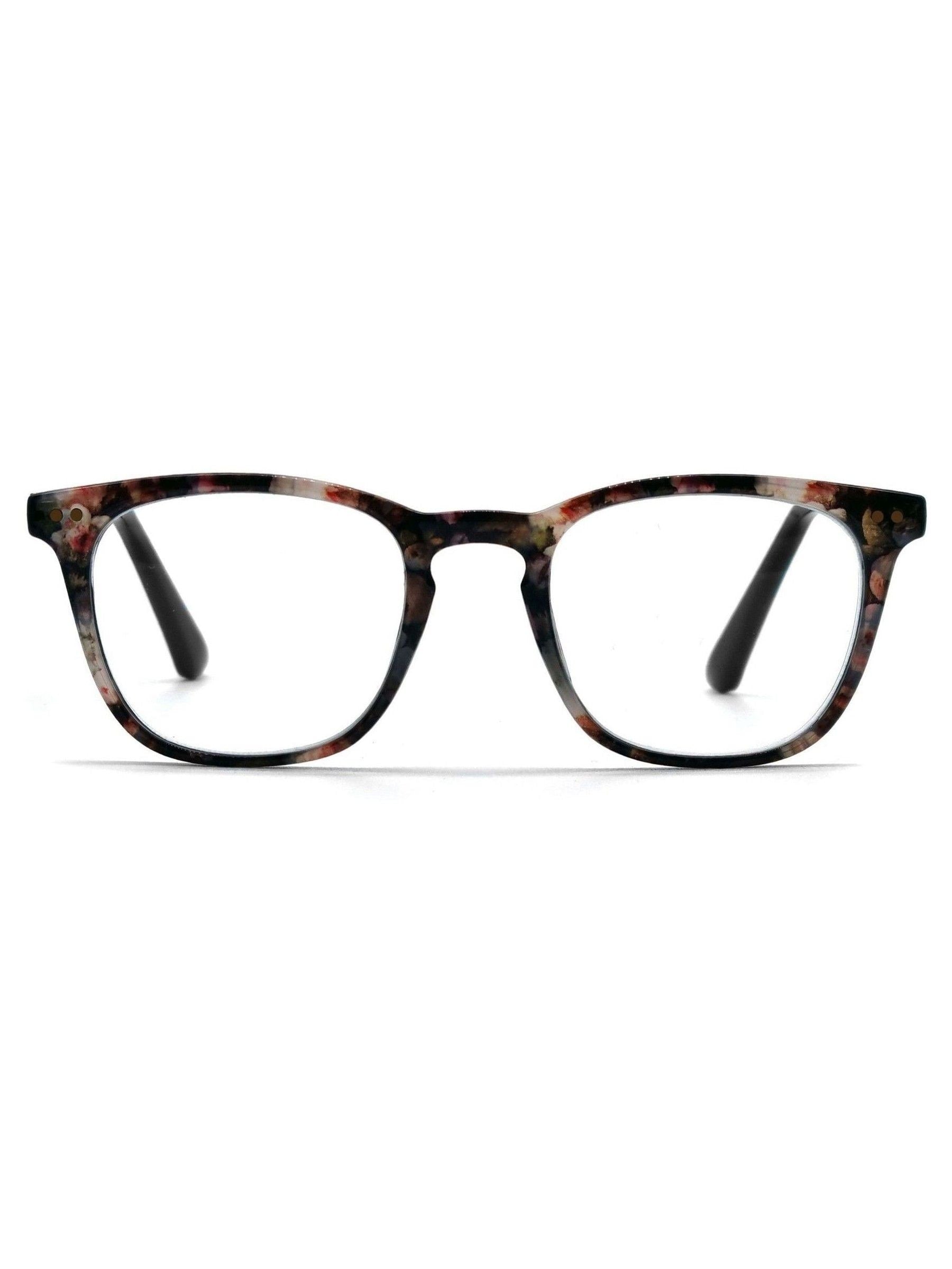 Reading glasses with brown marble effect and gold temples, imported from the UK